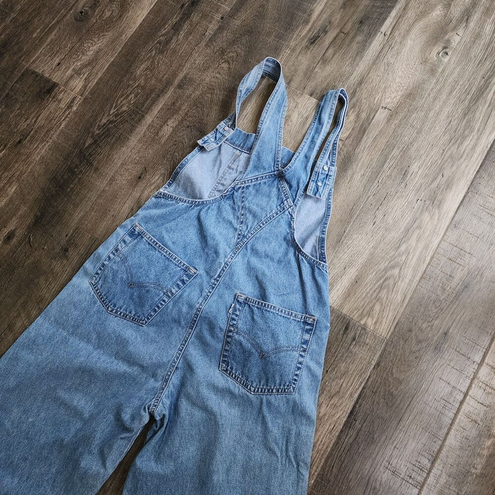 Vintage Levi's Overalls Pink Flower Patch Womens XL Light Blue Denim Bibs 90's - Picture 7 of 13